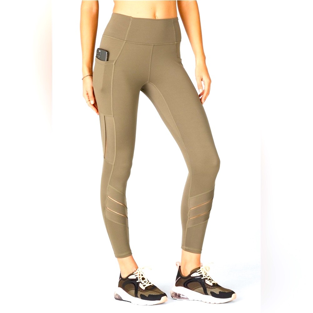 Fabletics Green High-Waisted Leggings with Mesh Panels